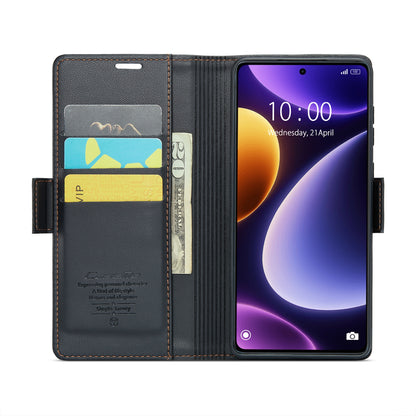 Xiaomi Redmi Note 12 Turbo 5G Litchi Texture RFID Anti-theft Leather Phone Case with Butterfly Buckle, Stand & Card Wallet with TPU Shell