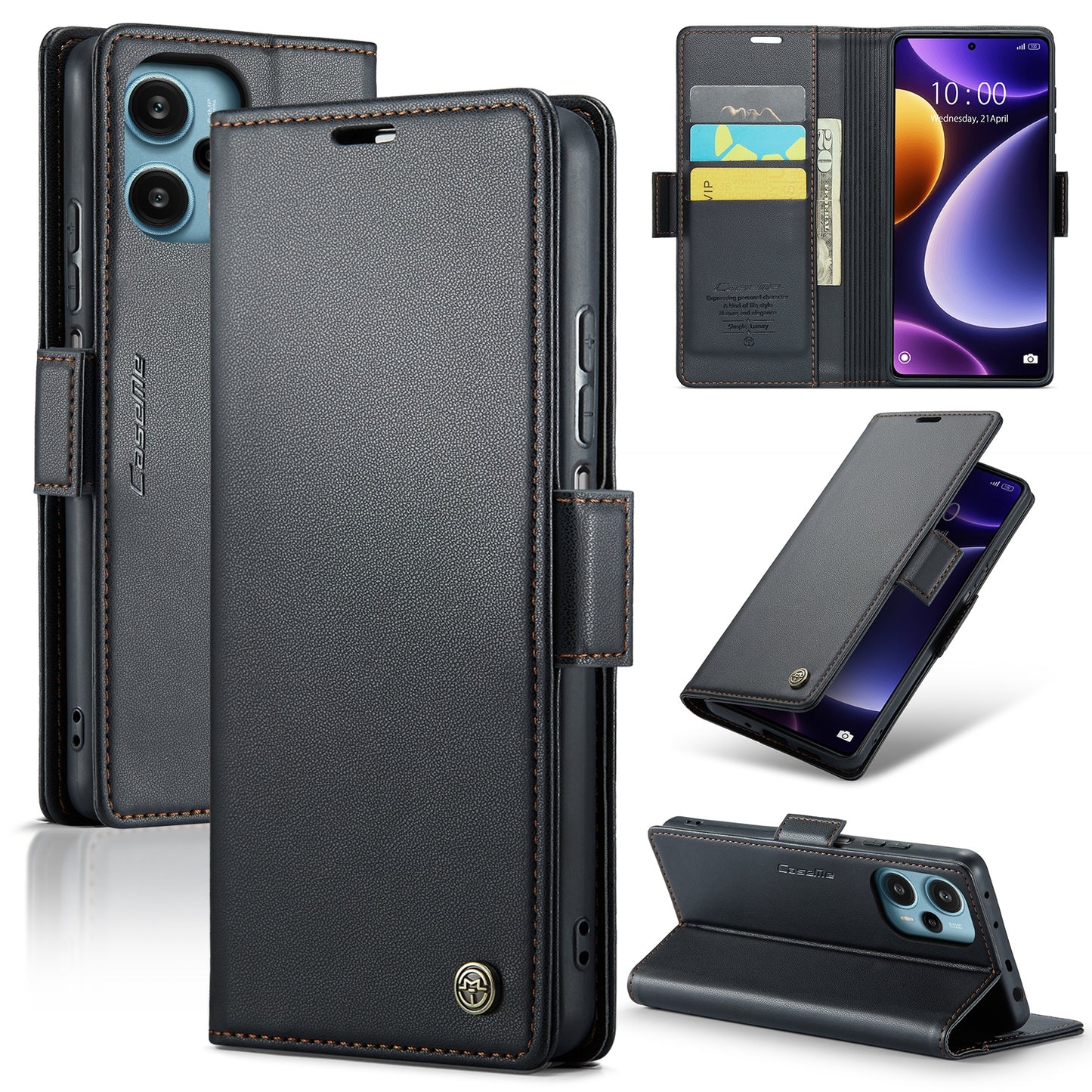 Xiaomi Redmi Note 12 Turbo 5G Litchi Texture RFID Anti-theft Leather Phone Case with Butterfly Buckle, Stand & Card Wallet with TPU Shell