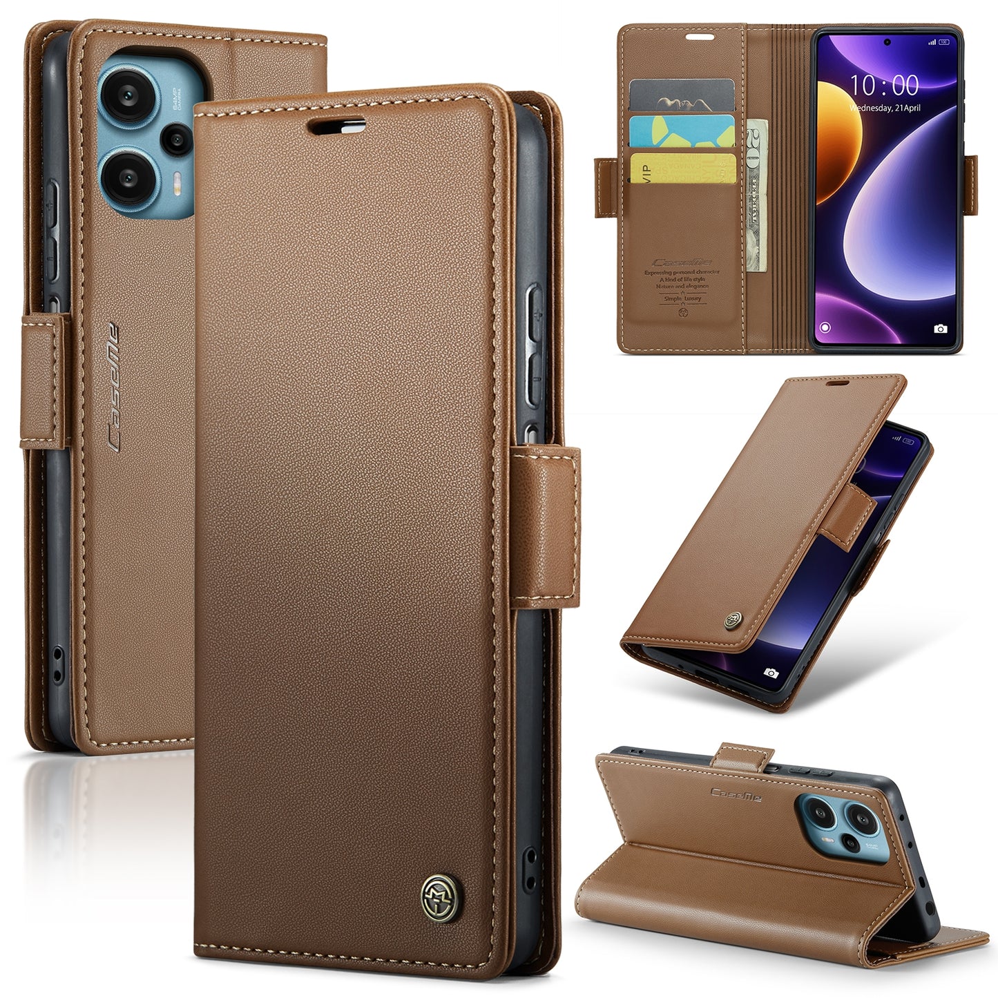 Xiaomi Poco F5 5G Litchi Texture RFID Anti-theft Leather Phone Case with Butterfly Buckle, Stand & Card Wallet with TPU Shell