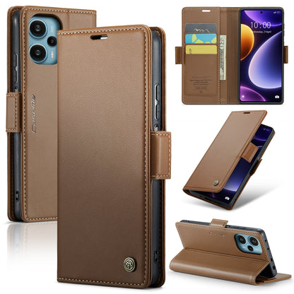 Xiaomi Poco F5 5G Litchi Texture RFID Anti-theft Leather Phone Case with Butterfly Buckle, Stand & Card Wallet with TPU Shell