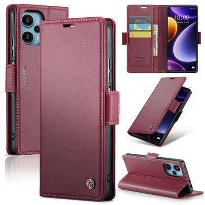 Xiaomi Poco F5 5G Litchi Texture RFID Anti-theft Leather Phone Case with Butterfly Buckle, Stand & Card Wallet with TPU Shell