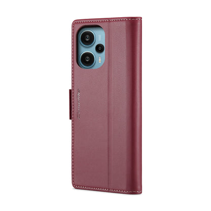 Xiaomi Poco F5 5G Litchi Texture RFID Anti-theft Leather Phone Case with Butterfly Buckle, Stand & Card Wallet with TPU Shell