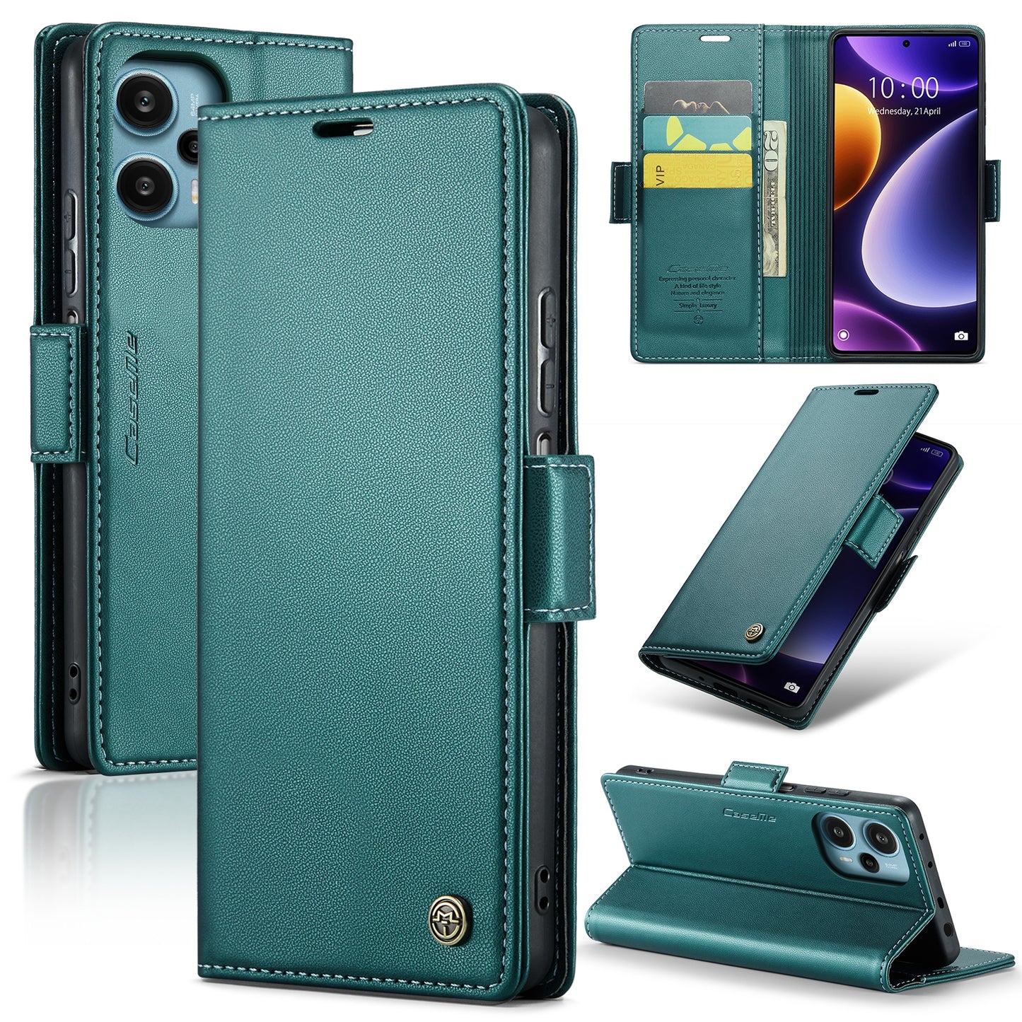 Xiaomi Redmi Note 12 Turbo 5G Litchi Texture RFID Anti-theft Leather Phone Case with Butterfly Buckle, Stand & Card Wallet with TPU Shell