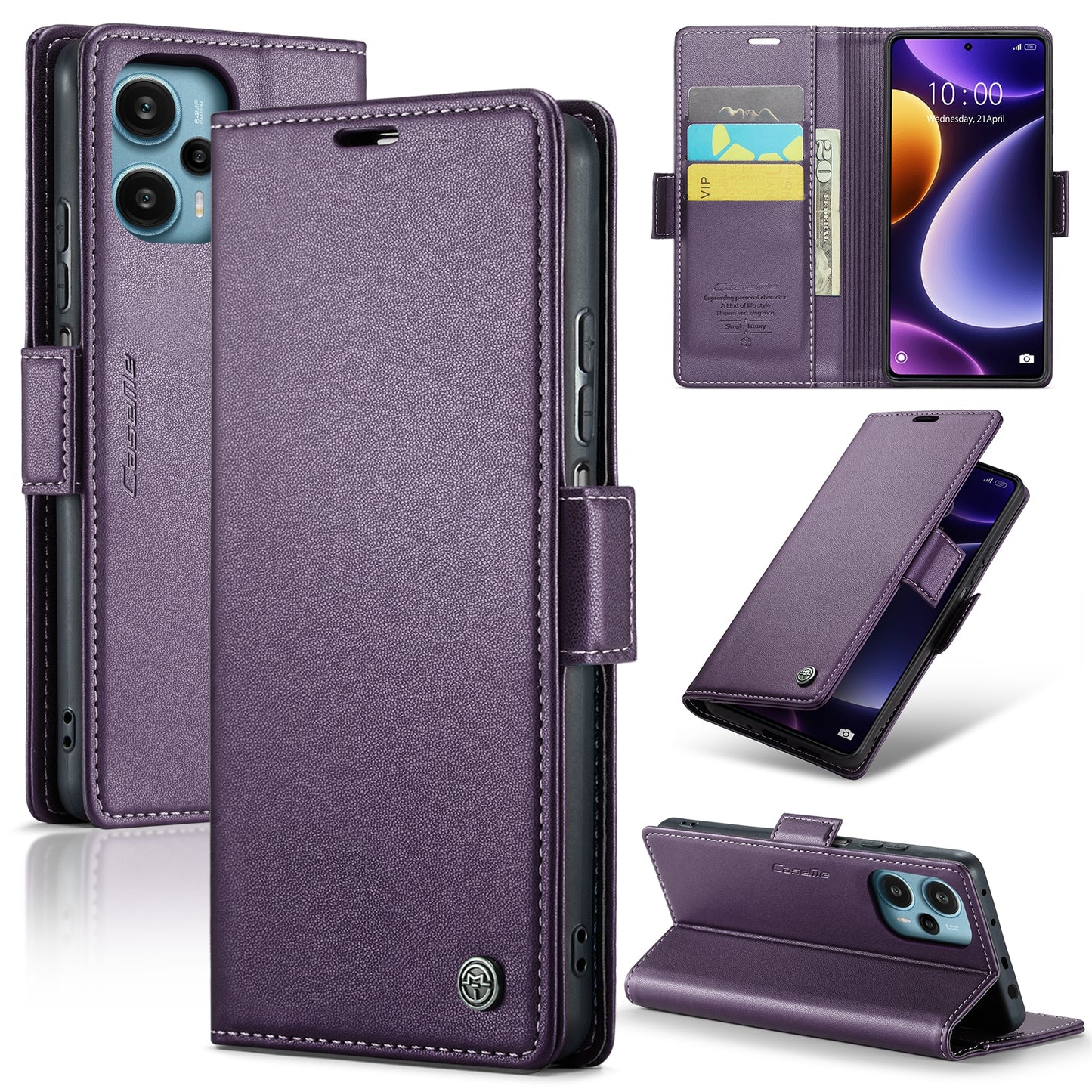 Xiaomi Poco F5 5G Litchi Texture RFID Anti-theft Leather Phone Case with Butterfly Buckle, Stand & Card Wallet with TPU Shell