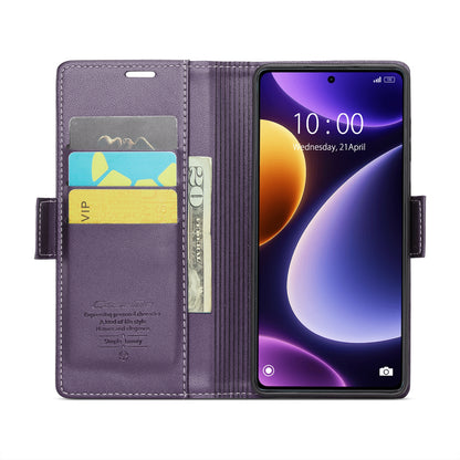 Xiaomi Poco F5 5G Litchi Texture RFID Anti-theft Leather Phone Case with Butterfly Buckle, Stand & Card Wallet with TPU Shell
