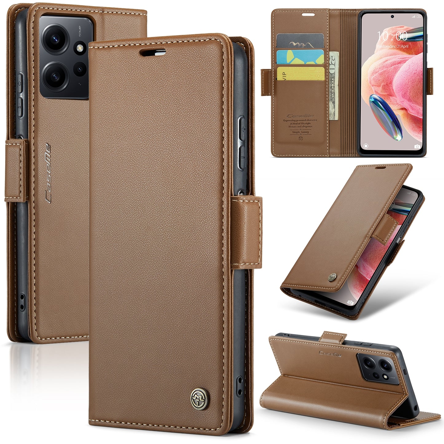 Xiaomi Redmi Note 12 4G Global Litchi Texture RFID Anti-theft Leather Phone Case with Butterfly Buckle, Stand & Card Wallet with TPU Shell