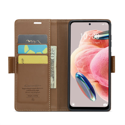 Xiaomi Redmi Note 12 4G Global Litchi Texture RFID Anti-theft Leather Phone Case with Butterfly Buckle, Stand & Card Wallet with TPU Shell