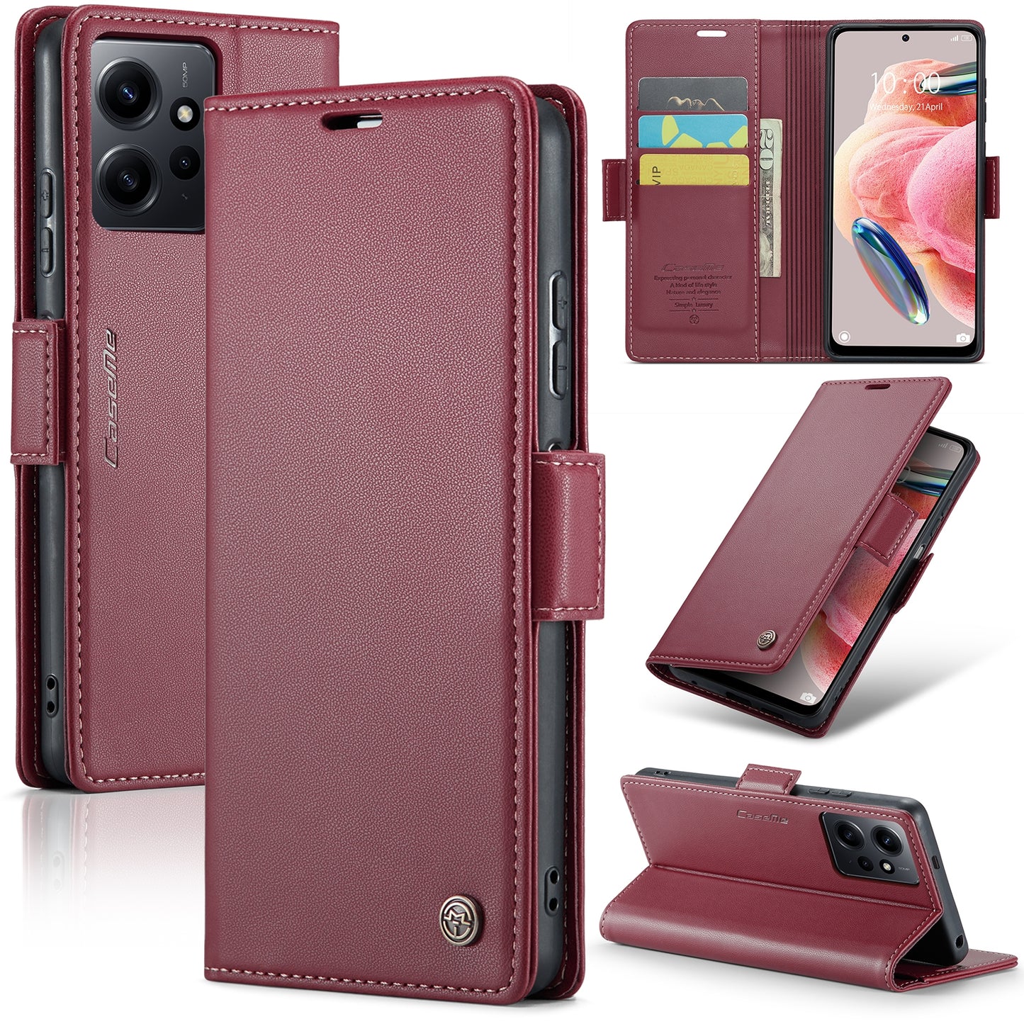 Xiaomi Redmi Note 12 4G Global Litchi Texture RFID Anti-theft Leather Phone Case with Butterfly Buckle, Stand & Card Wallet with TPU Shell