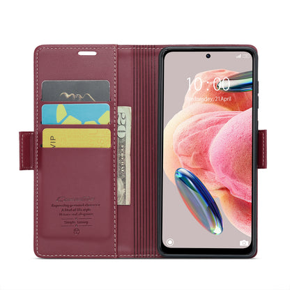 Xiaomi Redmi Note 12 4G Global Litchi Texture RFID Anti-theft Leather Phone Case with Butterfly Buckle, Stand & Card Wallet with TPU Shell
