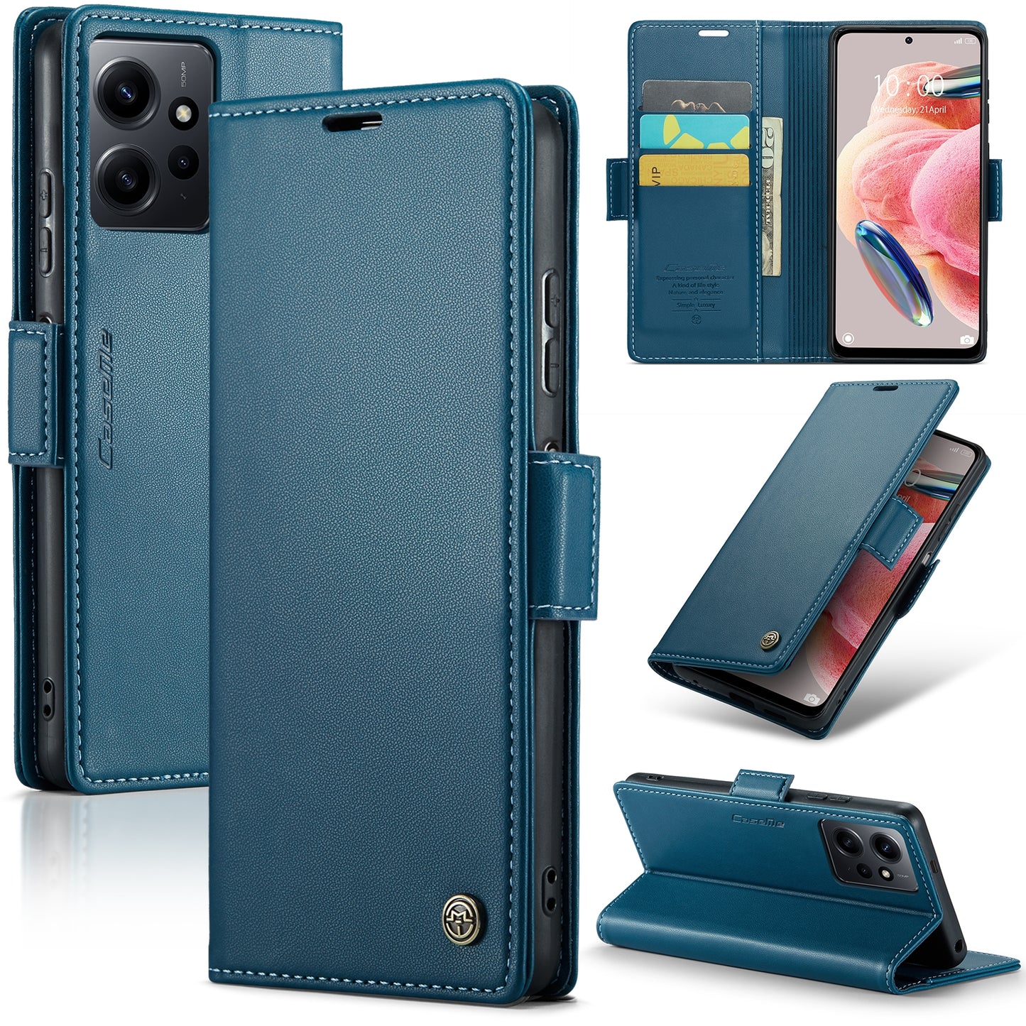 Xiaomi Redmi Note 12 4G Global Litchi Texture RFID Anti-theft Leather Phone Case with Butterfly Buckle, Stand & Card Wallet with TPU Shell