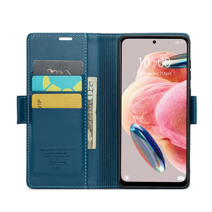 Xiaomi Redmi Note 12 4G Global Litchi Texture RFID Anti-theft Leather Phone Case with Butterfly Buckle, Stand & Card Wallet with TPU Shell