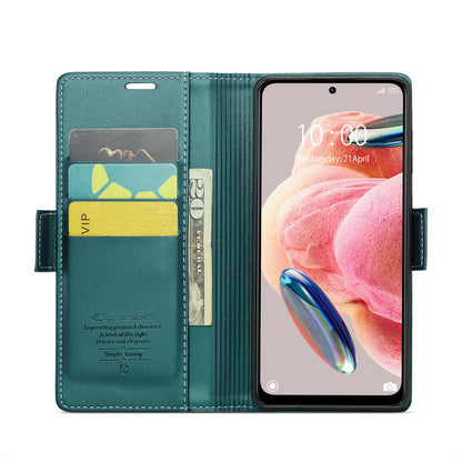 Xiaomi Redmi Note 12 4G Global Litchi Texture RFID Anti-theft Leather Phone Case with Butterfly Buckle, Stand & Card Wallet with TPU Shell