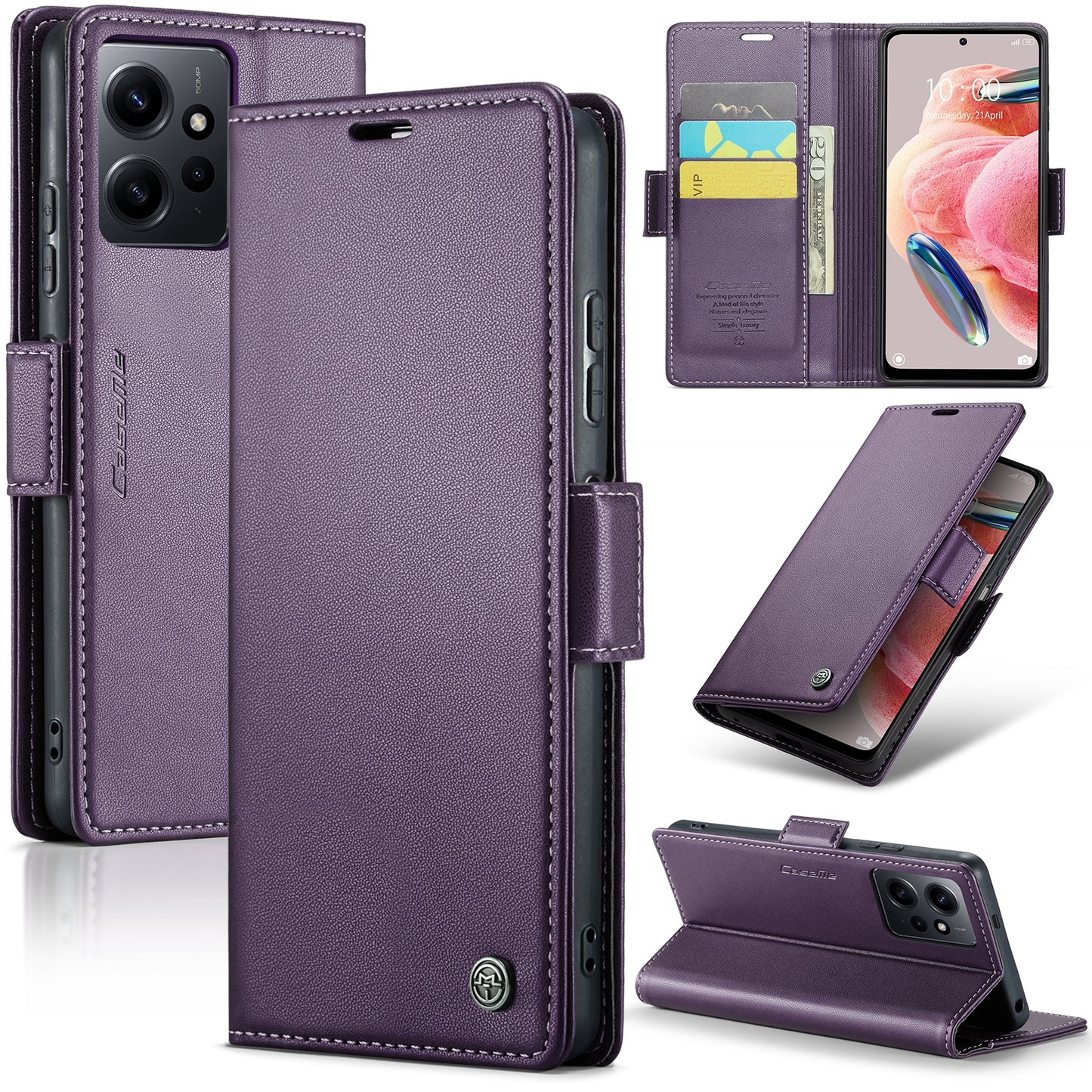Xiaomi Redmi Note 12 4G Global Litchi Texture RFID Anti-theft Leather Phone Case with Butterfly Buckle, Stand & Card Wallet with TPU Shell