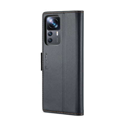 Xiaomi Redmi K50 Ultra Litchi Texture RFID Anti-theft Leather Phone Case with Butterfly Buckle, Stand & Card Wallet with TPU Shell