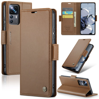 Xiaomi Redmi K50 Ultra Litchi Texture RFID Anti-theft Leather Phone Case with Butterfly Buckle, Stand & Card Wallet with TPU Shell