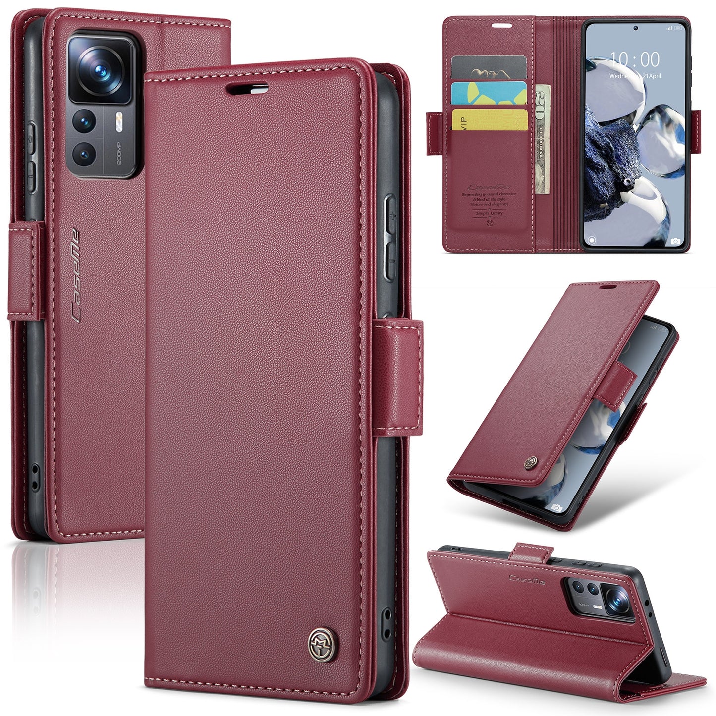 Xiaomi Redmi K50 Ultra Litchi Texture RFID Anti-theft Leather Phone Case with Butterfly Buckle, Stand & Card Wallet with TPU Shell