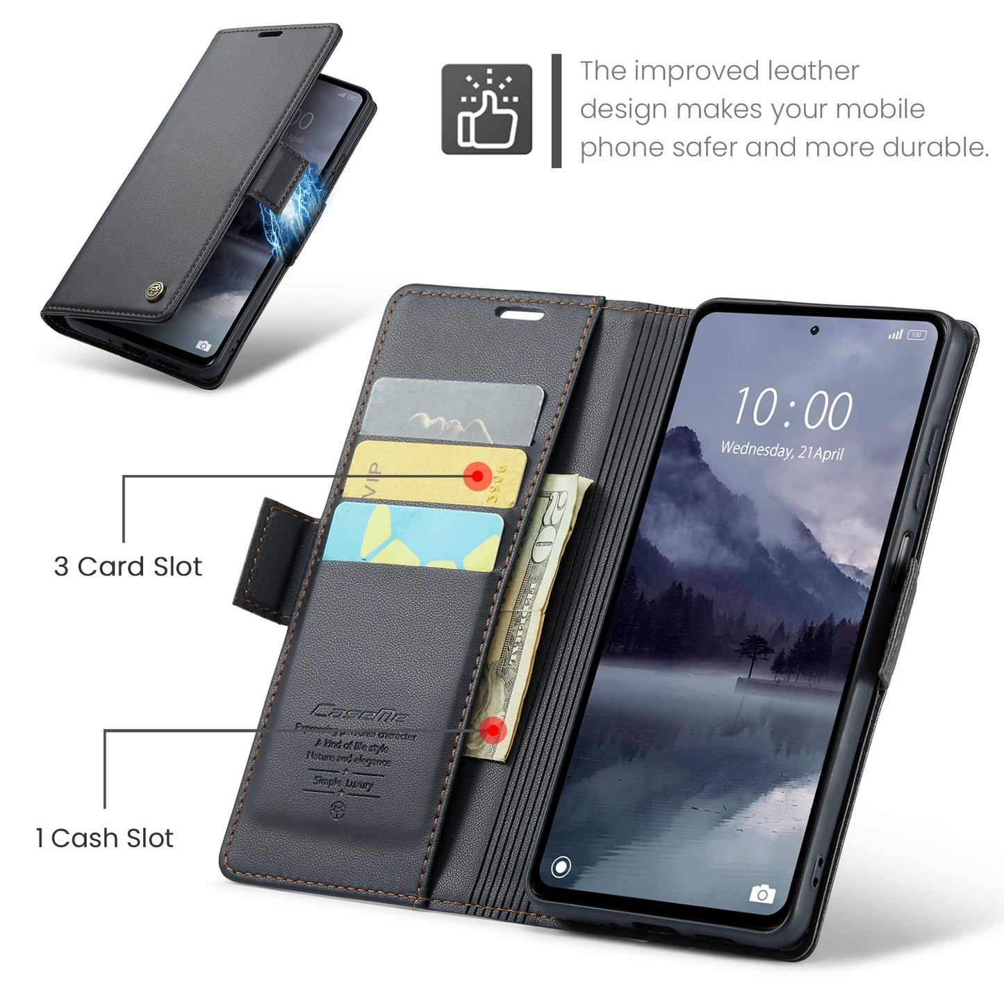 Xiaomi POCO M6 Pro 5G Litchi Texture RFID Anti-theft Leather Phone Case with Butterfly Buckle, Stand & Card Wallet with TPU Shell