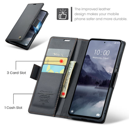 Xiaomi POCO M6 Pro 5G Litchi Texture RFID Anti-theft Leather Phone Case with Butterfly Buckle, Stand & Card Wallet with TPU Shell