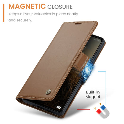Xiaomi Redmi 13C 4G/5G Litchi Texture RFID Anti-theft Leather Phone Case with Butterfly Buckle, Stand & Card Wallet with TPU Shell