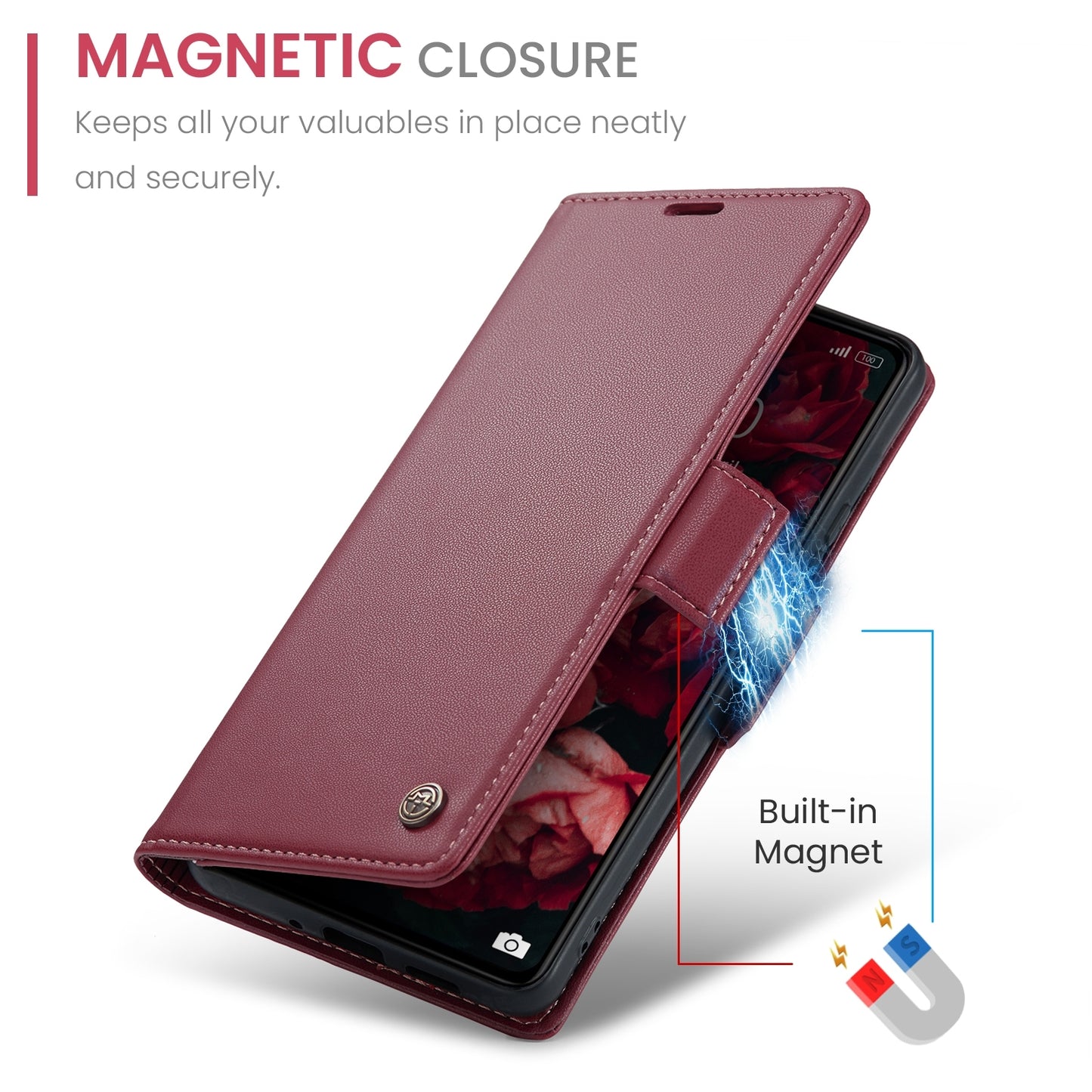 Xiaomi Poco C65 4G Litchi Texture RFID Anti-theft Leather Phone Case with Butterfly Buckle, Stand & Card Wallet with TPU Shell
