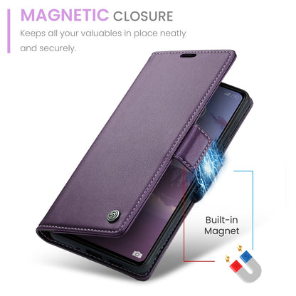 Xiaomi Poco C65 4G Litchi Texture RFID Anti-theft Leather Phone Case with Butterfly Buckle, Stand & Card Wallet with TPU Shell