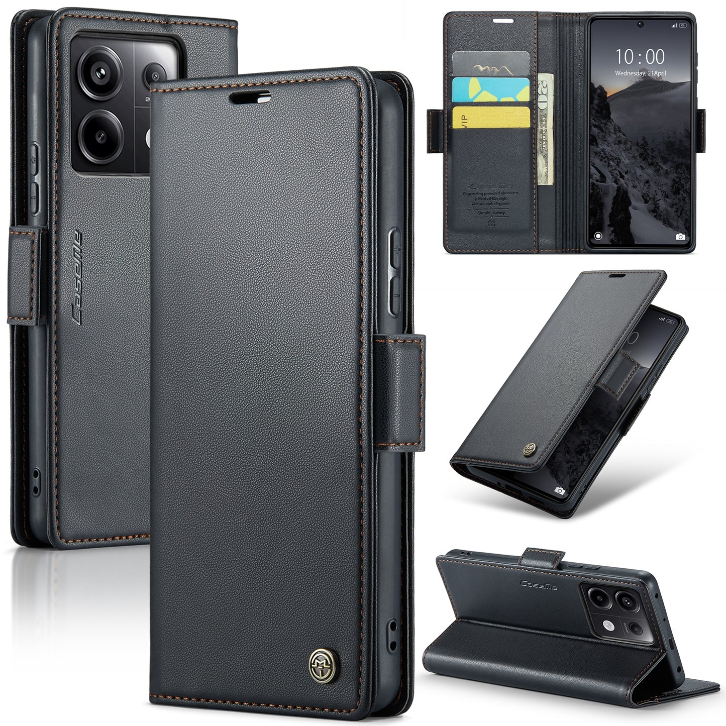 Xiaomi Poco X6 5G Litchi Texture RFID Anti-theft Leather Phone Case with Butterfly Buckle, Stand & Card Wallet with TPU Shell