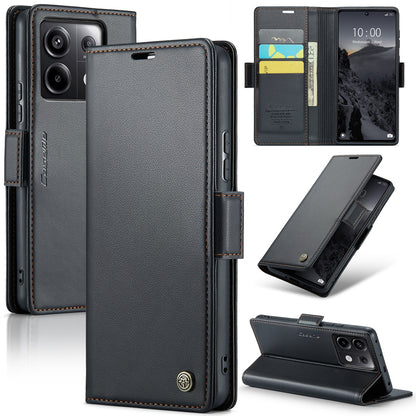 Xiaomi Poco X6 5G Litchi Texture RFID Anti-theft Leather Phone Case with Butterfly Buckle, Stand & Card Wallet with TPU Shell