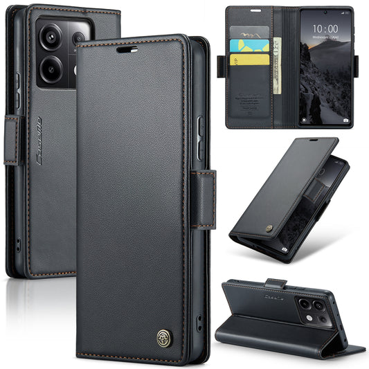 Xiaomi Poco X6 5G Litchi Texture RFID Anti-theft Leather Phone Case with Butterfly Buckle, Stand & Card Wallet with TPU Shell