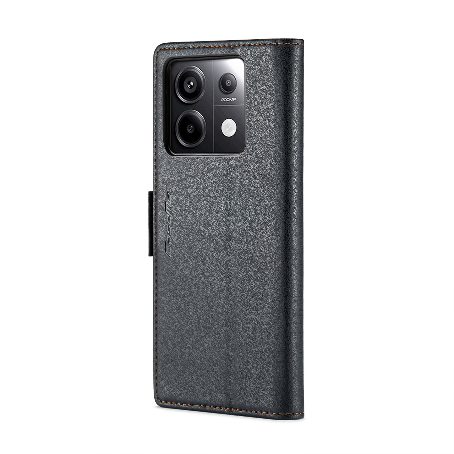 Xiaomi Poco X6 5G Litchi Texture RFID Anti-theft Leather Phone Case with Butterfly Buckle, Stand & Card Wallet with TPU Shell