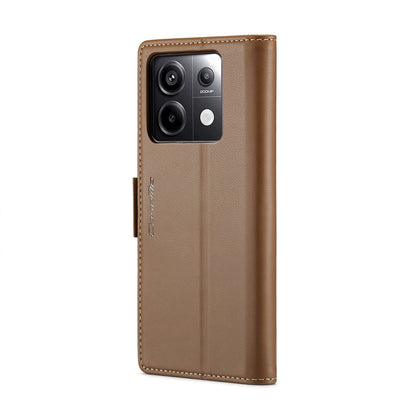 Xiaomi Poco X6 5G Litchi Texture RFID Anti-theft Leather Phone Case with Butterfly Buckle, Stand & Card Wallet with TPU Shell