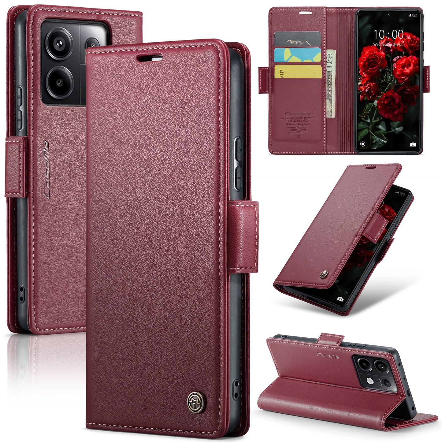 Xiaomi Poco X6 5G Litchi Texture RFID Anti-theft Leather Phone Case with Butterfly Buckle, Stand & Card Wallet with TPU Shell
