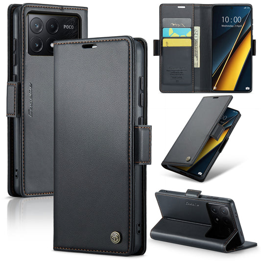 Xiaomi Poco X6 Pro 5G Litchi Texture RFID Anti-theft Leather Phone Case with Butterfly Buckle, Stand & Card Wallet with TPU Shell
