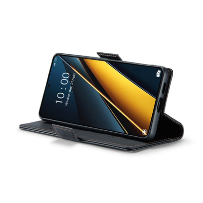 Xiaomi Redmi K70E 5G Litchi Texture RFID Anti-theft Leather Phone Case with Butterfly Buckle, Stand & Card Wallet with TPU Shell