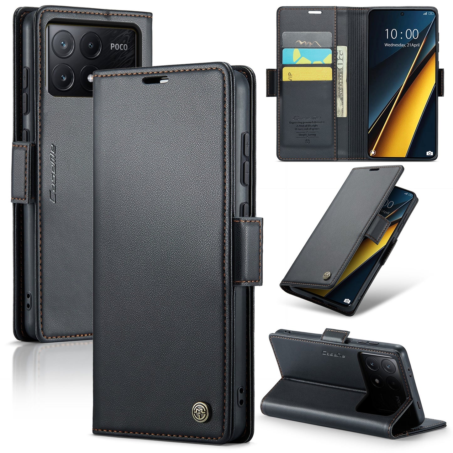 Xiaomi Redmi K70E 5G Litchi Texture RFID Anti-theft Leather Phone Case with Butterfly Buckle, Stand & Card Wallet with TPU Shell