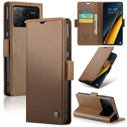 Xiaomi Poco X6 Pro 5G Litchi Texture RFID Anti-theft Leather Phone Case with Butterfly Buckle, Stand & Card Wallet with TPU Shell