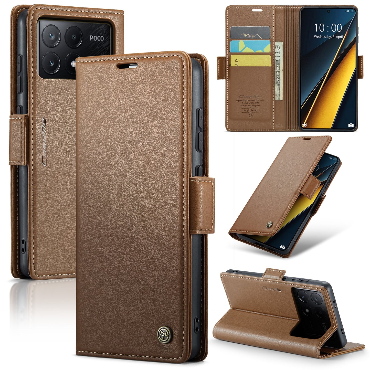 Xiaomi Redmi K70E 5G Litchi Texture RFID Anti-theft Leather Phone Case with Butterfly Buckle, Stand & Card Wallet with TPU Shell
