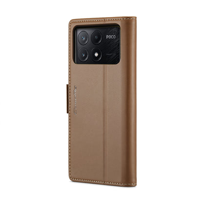Xiaomi Redmi K70E 5G Litchi Texture RFID Anti-theft Leather Phone Case with Butterfly Buckle, Stand & Card Wallet with TPU Shell
