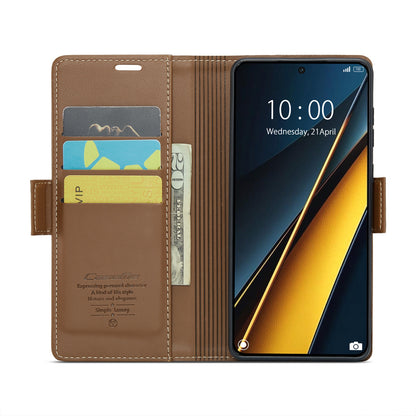 Xiaomi Redmi K70E 5G Litchi Texture RFID Anti-theft Leather Phone Case with Butterfly Buckle, Stand & Card Wallet with TPU Shell