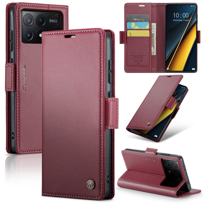 Xiaomi Poco X6 Pro 5G Litchi Texture RFID Anti-theft Leather Phone Case with Butterfly Buckle, Stand & Card Wallet with TPU Shell
