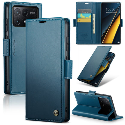 Xiaomi Redmi K70E 5G Litchi Texture RFID Anti-theft Leather Phone Case with Butterfly Buckle, Stand & Card Wallet with TPU Shell