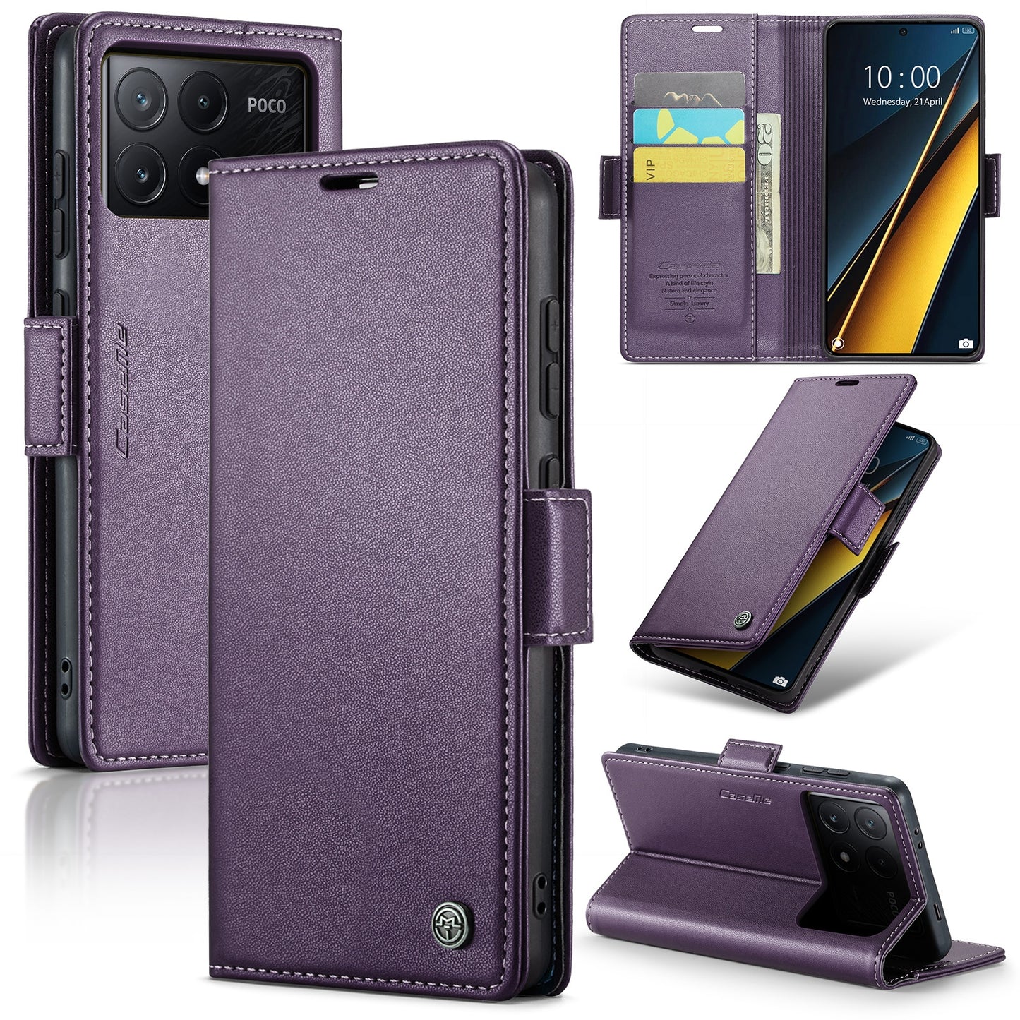Xiaomi Poco X6 Pro 5G Litchi Texture RFID Anti-theft Leather Phone Case with Butterfly Buckle, Stand & Card Wallet with TPU Shell