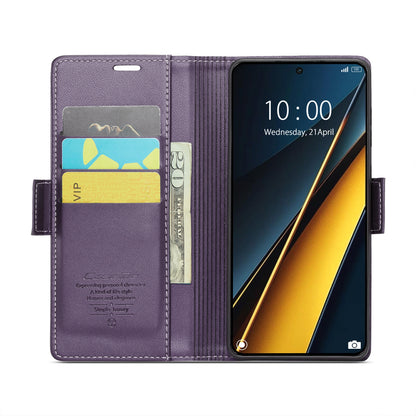 Xiaomi Redmi K70E 5G Litchi Texture RFID Anti-theft Leather Phone Case with Butterfly Buckle, Stand & Card Wallet with TPU Shell