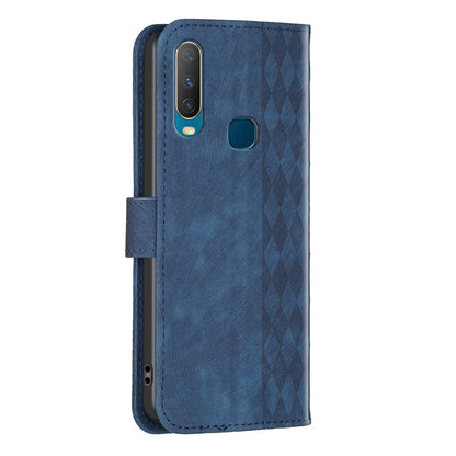 vivo Y15 Plaid Embossed Leather Phone Case – Premium Wallet Kickstand & Shock Absorption for Durable Protection