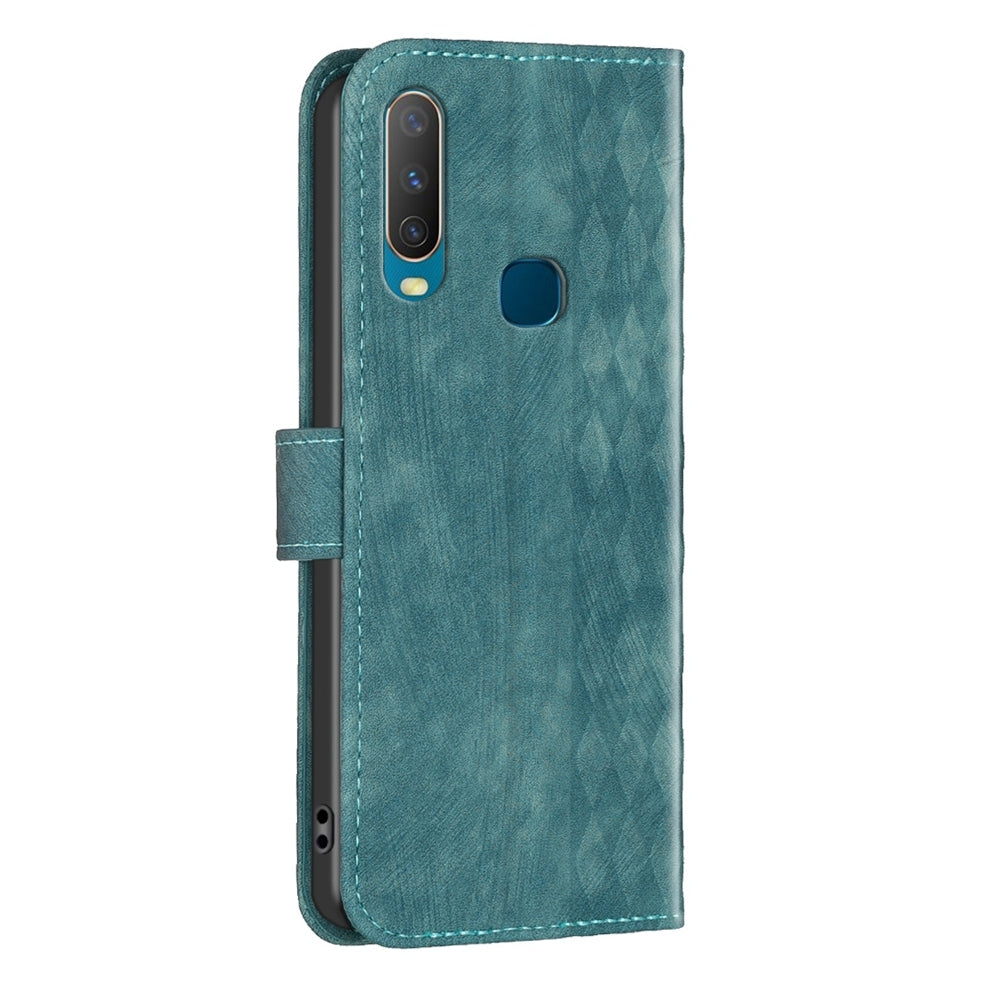 vivo Y12 Plaid Embossed Leather Phone Case – Premium Wallet Kickstand & Shock Absorption for Durable Protection