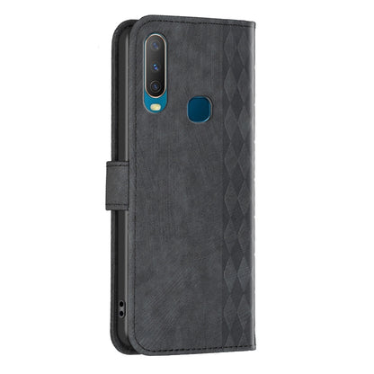 vivo Y15 Plaid Embossed Leather Phone Case – Premium Wallet Kickstand & Shock Absorption for Durable Protection