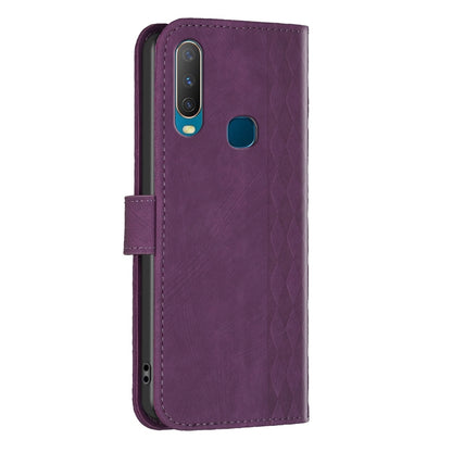 vivo Y11 Plaid Embossed Leather Phone Case – Premium Wallet Kickstand & Shock Absorption for Durable Protection