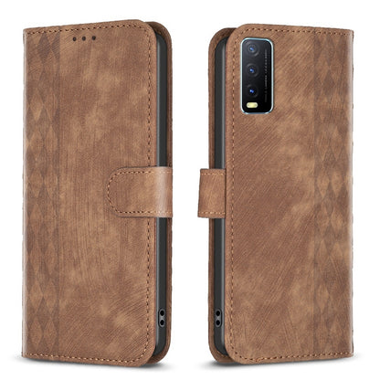 vivo Y20 Plaid Embossed Leather Phone Case – Premium Wallet Kickstand & Shock Absorption for Durable Protection