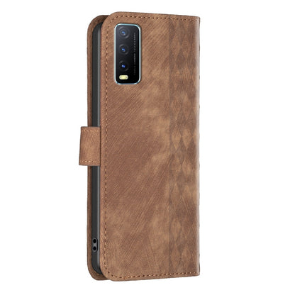 vivo Y20 Plaid Embossed Leather Phone Case – Premium Wallet Kickstand & Shock Absorption for Durable Protection
