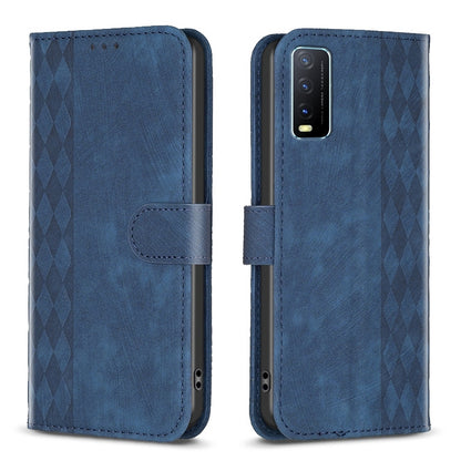 vivo Y20 Plaid Embossed Leather Phone Case – Premium Wallet Kickstand & Shock Absorption for Durable Protection