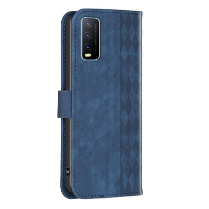 vivo Y20 Plaid Embossed Leather Phone Case – Premium Wallet Kickstand & Shock Absorption for Durable Protection